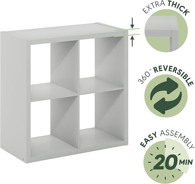 Furinno Cubicle Open Back Decorative Cube Storage Organizer, 4-Cube, Light Grey