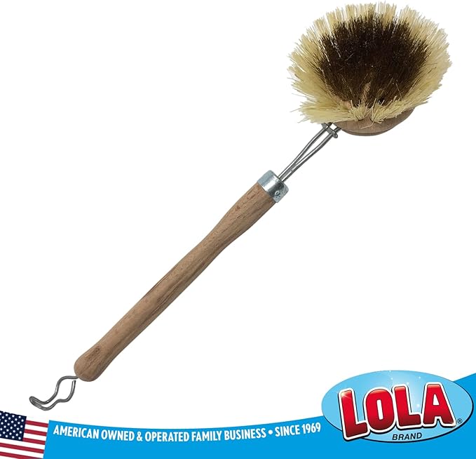 Lola Products Replacement Heads for The Original Pot & Pan Brush, Brass Wire & Tampico Bristles, Birch Hardwood, Heavy Duty Cleaning - 3 Pack