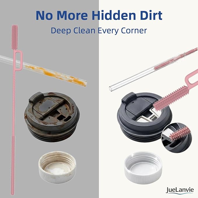 2-in-1 Dual-Head Straw Brush, Premium Silicone Cleaning Brush for Straws & Lid Gaps, Long Flexible for Tumblers & Bottles, Non-Slip Handle, No-Scratch, 2 Pack (6mm & 9mm), Durable & Reusable（Gray