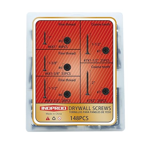 Drywall Screws Assortment Kit, #6#7 Black Wood Screws for Drywall, Phosphate Coated Finish, Fine Thread Sheetrock Screws Set, Phillips Bugle Head Self Tapping Dry Wall Screws, 148 Pcs