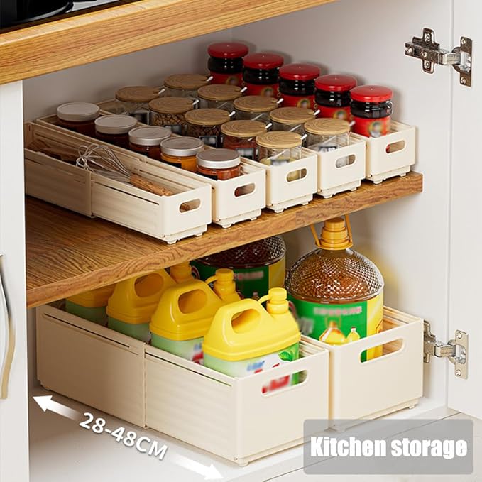 Foldable Storage Bins, 2 Pack Plastic Expandable Boxes for Organizing, Adjustable from 11-18.8" Drawer Organizers Separators Dividers for Bedroom Kitchen Utensils Tools Closet, Small