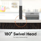 Horse Hair Broom for Hardwood Floors – 18" Soft Bristle Narrow Thin Swivel Upright Dust Broom for Dog Hair, Kitchen & Home Use – 54" Long Handle