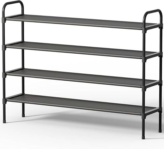 Kitsure Extra-Long Shoe Rack for Closet, Shoe Organizer for Front Door Entrance, Stackable Shoe Shelf, Detachable Closet Organizers and Storage, 39.0" Wide - 4 Tier, Black
