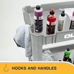 Olympia Tools 2-Shelf Plastic Utility Cart - Supports Up to 500 lbs, Ergonomic Handle - Heavy Duty Plastic Utility Cart - Great for Warehouse, Garage, Manufacturing, Cleaning (Grey)