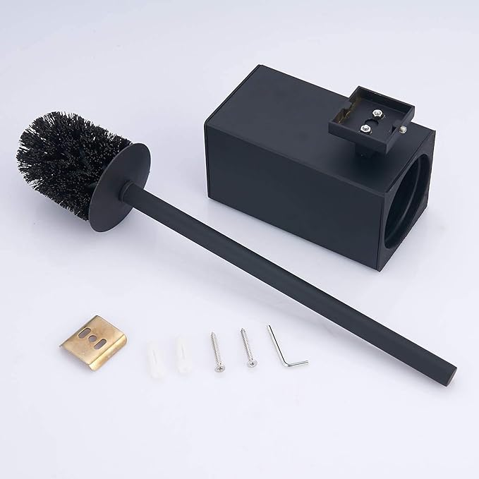 Toilet Brush Holder Black, Toilet Bowl Brush Holder Black Wall Mount Square for Bathroom