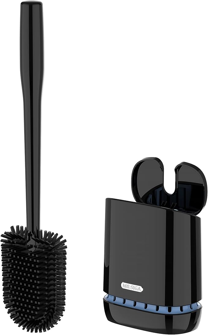 MR.SIGA Toilet Bowl Brush and Holder, Durable and Flexible Bristles, Wall Mounted Toilet Brush for Bathroom Cleaning, Black, 1 Pack