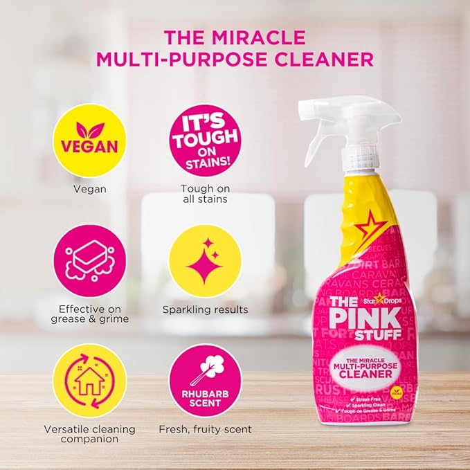 Stardrops - The Pink Stuff - The Miracle Cleaning Paste, Multi-Purpose Spray, Bathroom Foam Spray, Window & Glass Cleaner, and Cream Cleaner Bundle