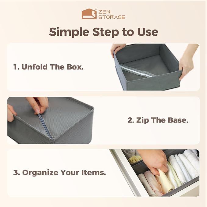 Sturdy Drawer Organizers (12-Pack) - Fabric Dresser Drawer Organizers & Dividers for Nursery Organization, Baby Organizers and Storage for Clothes, Socks & Underwear, Grey