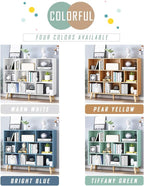 IOTXY Wooden Open Shelf Bookcase - 3-Tier Floor Standing Display Cabinet Rack with Legs, 10 Cubes Bookshelf, Tiffany-Green