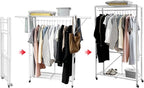 lumizone Folding Clothing Rack with Wheels Expandable Wardrobe Portable Clothes Rack for Hanging Clothes Adjustable Closet Shelves Garment Rack Durable Closet Racks for Hanging Clothes(White)