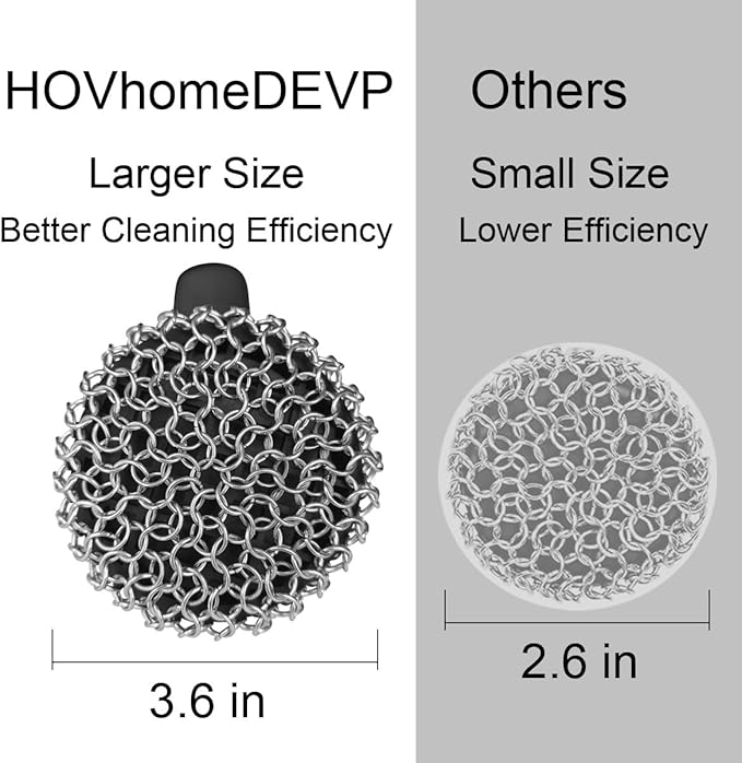 Cast Iron Scrubber with Pan Scraper & Towl, 316 Chainmail Scrubber with Long Handle, Upgraded Chain Mail Scrubber Cleaner for Grill Pan Skillet Wok Carbon Steel Dutch Oven Metal Brush (Black)