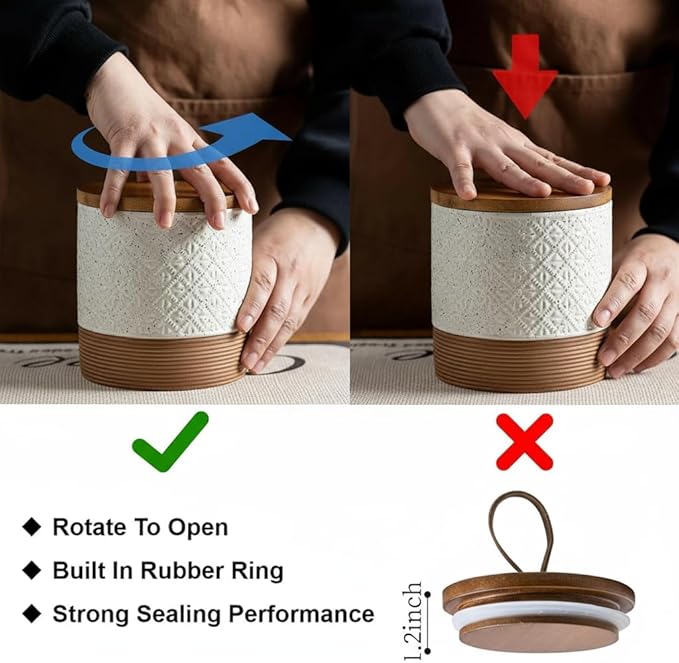 Large Food Storage Jar Coffee Container with Lids, Ceramic Coffee Canister for Sugar Spice Cookie Ground Coffee - Kitchen Pantry, Housewarming Weeding Gift - Gray & 64 fl.oz