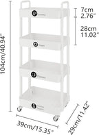 UDEAR 4-Tier Rolling Utility Cart with 12 Category Labels,Multifunctional Storage Shelves with Handle and Lockable Wheels for Room,Office,Kitchen,Bathroom,White