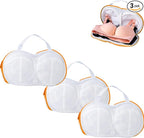 3Pcs Bra Wash Bags for Laundry Lingerie Underwear Brassiere Bag Set for Washing Machine With Zipper Women Delicates Yellow (D to H Cup)