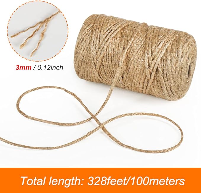 Shintop 3mm Twine, 328 Feet Garden Twine Heavy Duty 3Ply Natural Jute String for Arts, Crafts, Gift Wrapping and Climbing Plants (Brown)