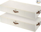 StorageWorks Large Underbed Storage with Lid, 2-Pack Under Bed Storage Containers for Clothes, Bedding, and Sweaters, Beige