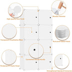 C&AHOME Cube Storage Organizer with Doors, 8-Cube Shelf, Closet Cabinet, DIY Plastic Modular Bookshelf, Storage Shelves Ideal for Bedroom,Living Room,24.8" L × 12.4" W × 48.4" H Milky UGSHS3008M