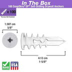 TOGGLER SnapSkru SP Self-Drilling Drywall Anchor for Hollow Wall Application, Glass-Filled Nylon, Made in US, for #6 to #10 Fastener Sizes (100 Pack w/o Screws)