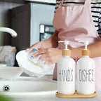 Glass Soap Dispenser Set, Contains Hand Soap and Dish Soap Dispenser.Suitable for Bathroom and Kitchen Decoration (White)