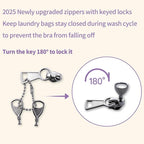 3PCS Bra Laundry Bag for Delicates, Machine Mesh Laundry Bags, Lingerie Protector for Bras, 2025 Upgrade No-Fallout Design - Lockable Zipper & 2 Keys for Bras, Underwear, Fits A-38DDCup