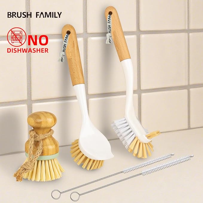 5 Pack Bottle Brush Set with 2 Dish Brush, Palm Scrub Brush and 2 Straw Brush for Kitchen Dishes Bottle Cup Pot Pans and Straws