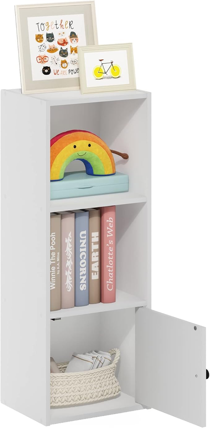 Furinno Luder Shelf Bookcase with 1 Door Storage Cabinet, White