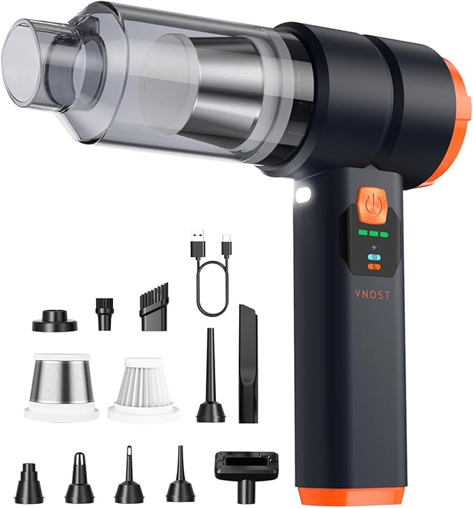 Car Vacuum Portable Cordless, Handheld Vacuum Cordless with 30000PA Suction, 130000RPM, 6800mAh Battery, 10 Nozzles, Rubber Paint Material for Car, Home, Pet Cleaning（Charcoal Black）