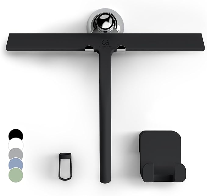 GÜTEWERK Shower Squeegee for Glass Doors, Silicone Window Squeegee, Bathroom and Glass Cleaning - Black - 11 Inch