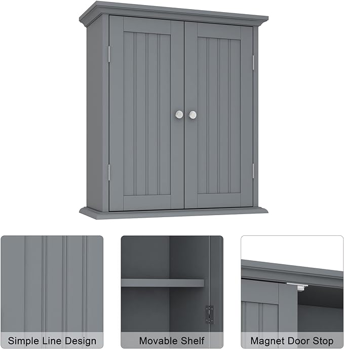 ChooChoo Bathroom Wall Cabinet, Over The Toilet Space Saver Storage Cabinet, Medicine Cabinet with 2 Door and Adjustable Shelves, Cupboard, Navy Blue