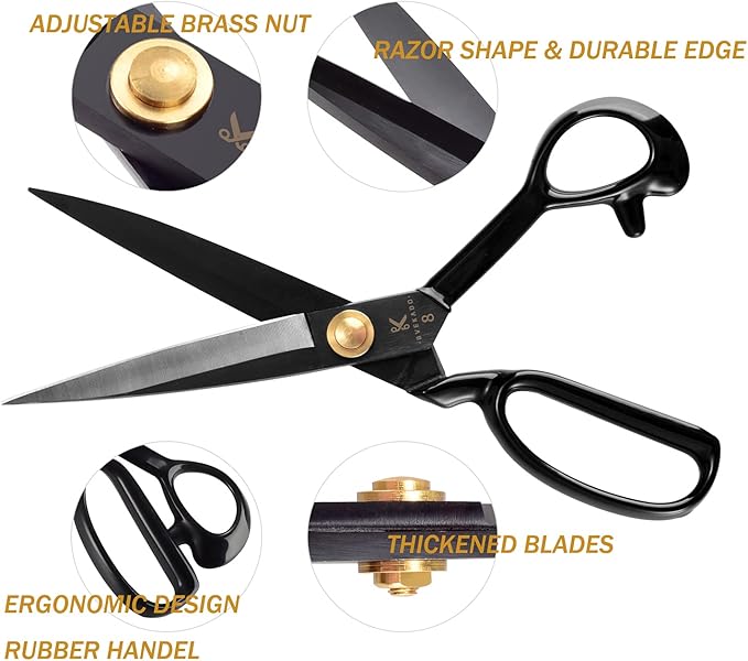 Heavy Duty Fabric Scissors, 8 Inch Tailor Scissors - Professional High Carbon Steel, Right-Handed