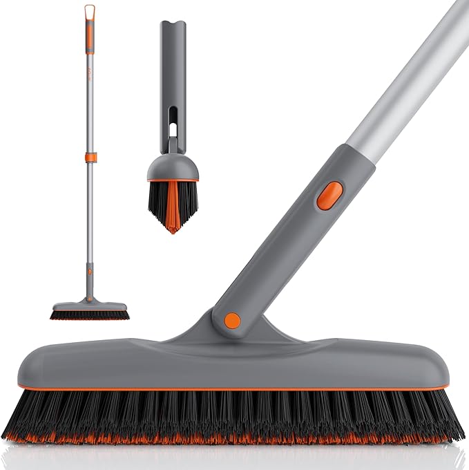 Eazer 53‘’ Grout Brush with Long Handle, 180°Rotation Tile Grout Cleaning Tool, V-Shape Shower Scrubber Cleaner, Stiff Bristle for Cleaning Bathroom Wall, Baseboards, Tile Floors - 2 Head