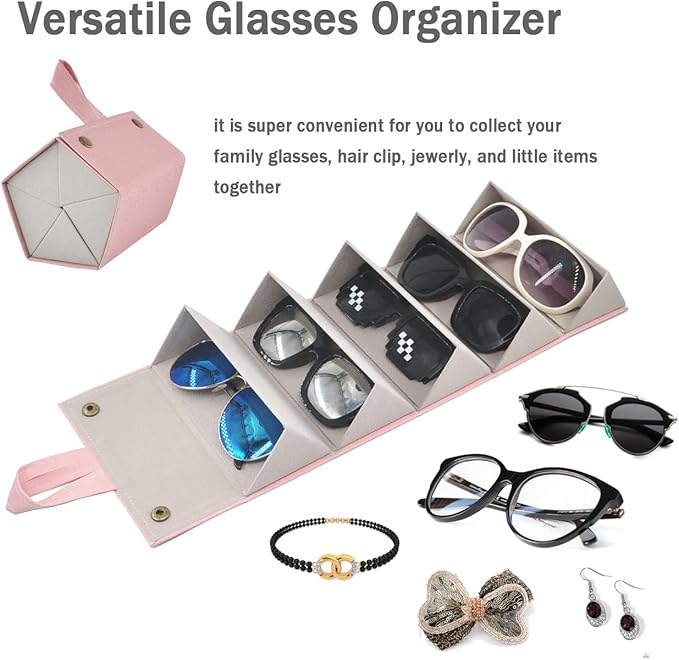 Kenpal Sunglasses Storage Organizer Holder Foldable Travel Case with 5 Slot Compartments for Multiple Glasses