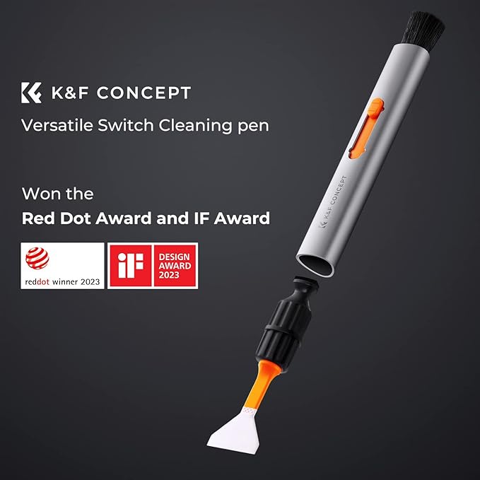 K&F Concept Camera Cleaning Kit, 6 in 1 With Vacuum Cloth*2, Replaceable Pen, Full Frame Wand*2, Silicone Black Air Blow for Canon Nikon Cameras Tool Accessories