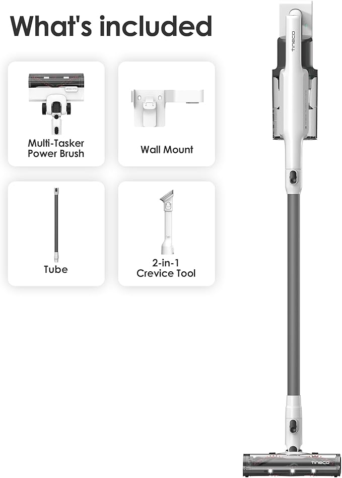 Tineco A20 Cordless Stick Vacuum Cleaner, Powerful Suction, 3 Modes for Multi-Level Messes, 1L Larger Dustbin, Ergonomic Dual-Handle Design, Wall-Mount Dock, LED Headlight
