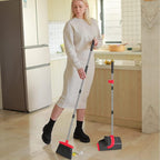 Broom and Dustpan Set,Broom with Dustpan Combo Set Dust pan with Long Handle, for Home Kitchen Room Office Lobby Floor Use Upright Stand Up(Gray&Red)