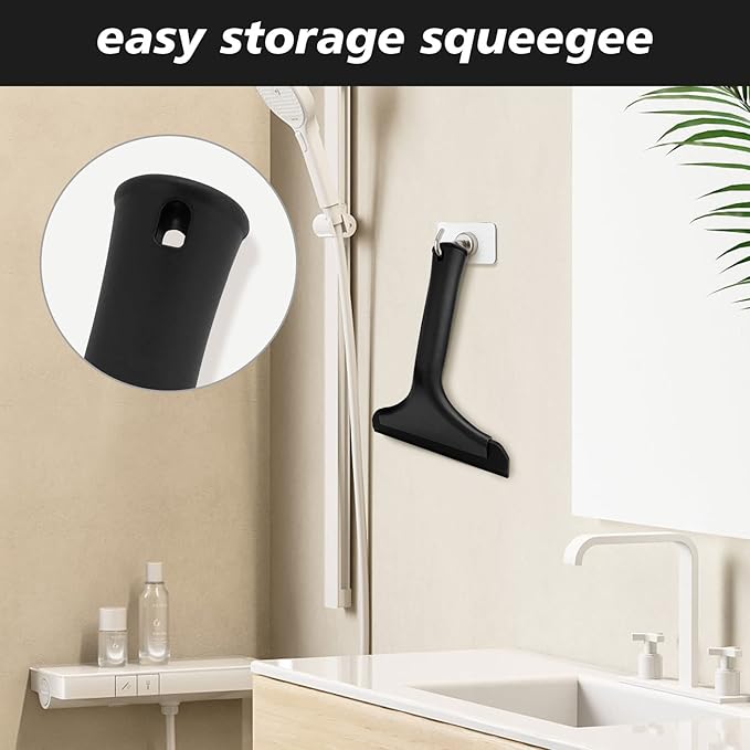 NEWISHTOOL Bathroom Shower Squeegee 5.9 Inch Soft Silicone Blade for Shower Glass Door Mirrors, Car Windshield, Kitchen Countertops Cleaning and Water Removal with Hanging Hole
