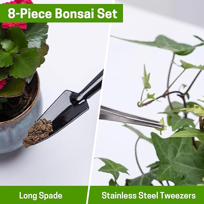 Bonsai Set 8 Pcs - Include Pruner,Fold Scissors,Mini Rake,Bud & Leaf Trimmer Set by ZELAR Made