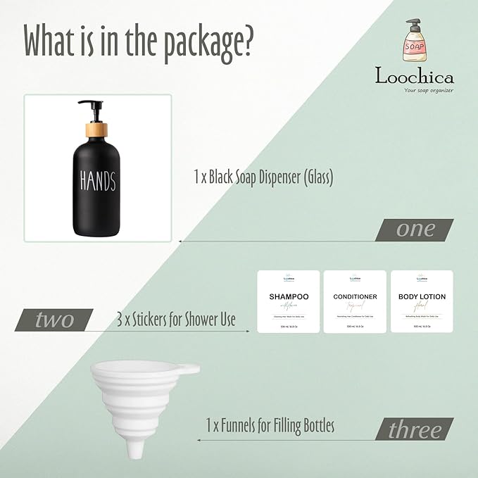 Black Glass Kitchen Soap Dispenser, Detergent Dispenser or Hands Soap Dispenser for Kitchen Sink, Black Soap Dispenser, Modern Farmhouse Decor Dish Soap Pump for Kitchen Organization