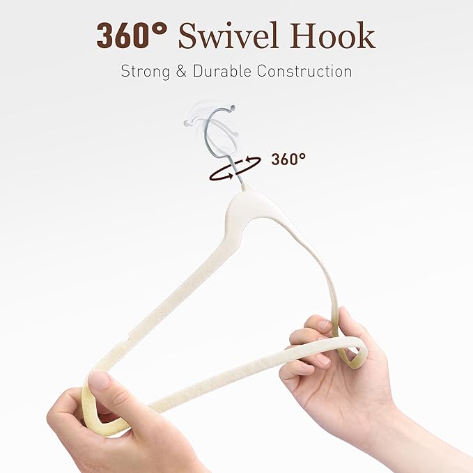 Velvet Hangers 30 Pack, Slim Non-Slip Clothes Hangers Space-Saving for Closet, Heavy Duty for Pants, Coats, Skirts, Jeans, Sweaters and More, Nylon-Flocked, Ivory
