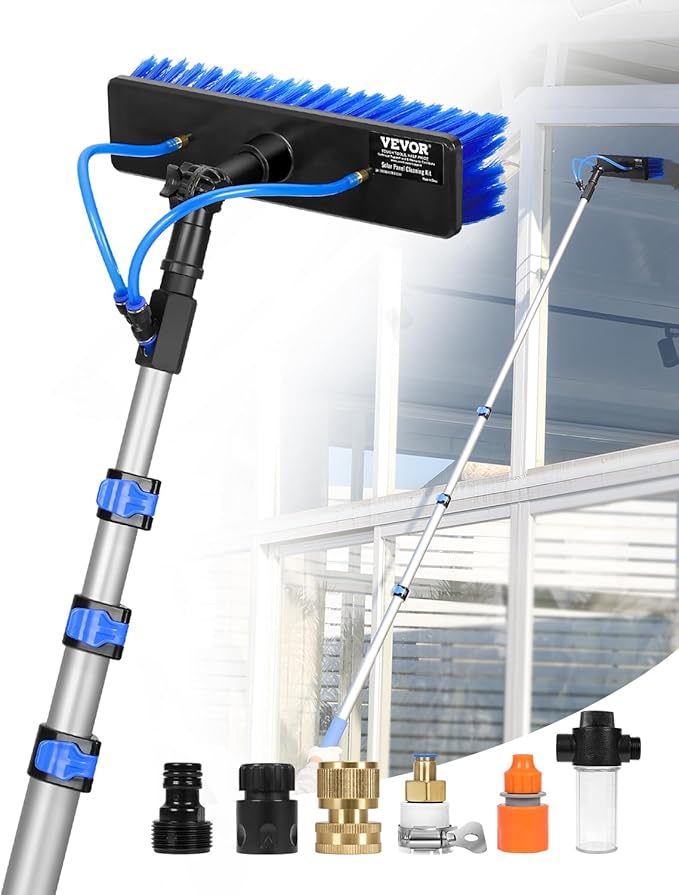 VEVOR Water Fed Pole Kit, 20FT Solar Panel Cleaning Pole with Extendable Handle, 180° Rotatable Brush Head & 65.6FT Hose, Household & Outdoor Window Cleaner Tool for Caravan Solar Panel Deck