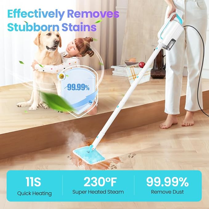 Steam Mop, All-in-One Powerful Handheld Steam Cleaner with 2 Levels Steam Mode, 350ML Tank, 23FT Cord, Quick-Heating Steam Mop Cleaner for Home and Floor Carpet Kitchen Bath Cleaning