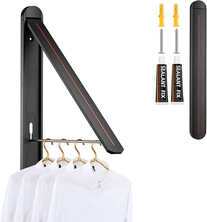 Clothes Drying Rack for Small Laundry Rooms, Clothes Drying Rack Folding Indoor, Wall Mounted Clothes Rack Foldable, (Aluminum, Black)