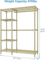 VIPEK V7 Clothes Rack Heavy Duty Max Load 670lbs, Garment Rack with 5 Tiers Adjustable Shelves Portable Closet Metal Sturdy Wardrobe Storage System for Walk-in Closet, Bedroom, Small Space (Gold)