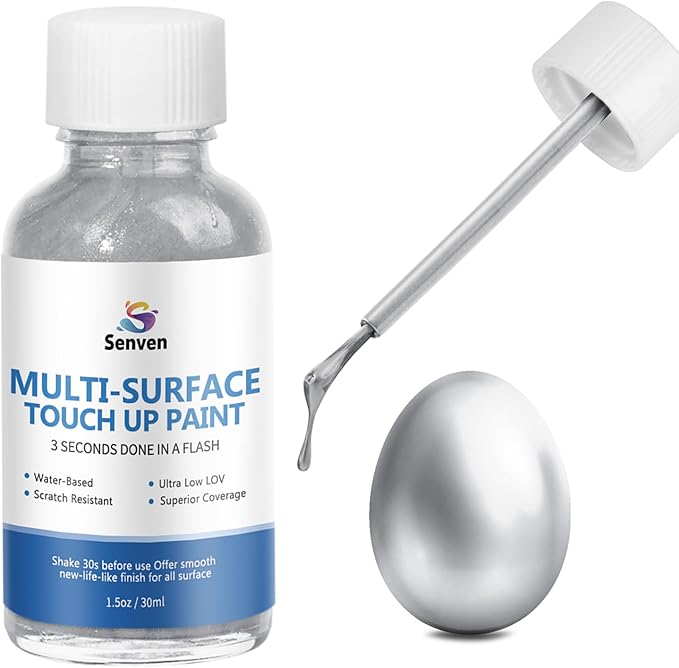 Liquid Silver Leaf Paint High Gloss Multi Surface Rich Silver Paint for Metal, Wood, Plastic, Canvas, Appliance, Furniture Scratch Repair & Art Handcrafts 30ml/1.5oz Fast Drying Acrylic Metallic Finish