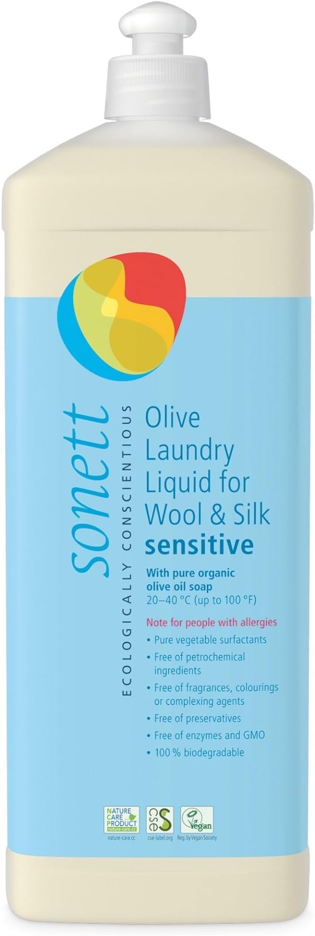 Sonett Organic Olive Laundry Liquid for Wool and Silk, Sensitive skin 34 oz/1L (Sensitive Olive Laundry Liquid for Wool and Silk) Certified Organically Grown