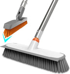Heavy Duty Floor Scrub Brush and Grout Cleaner Set with Long Handle & Wide Floor Brush with Stiff Bristles Outdoor Scrubber for Cleaning Deck Tile Kitchen Swimming Pool Bathroom(2 Pack Brush Head)