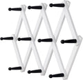 Dseap Accordian Wall Hanger: 16” High Wooden Wall Expandable Coat Rack, Hat Rack Holder, Accordion Hook for Baseball Caps, Coats, Mugs, 10 Peg Hooks, White & Black
