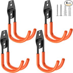 Heavy Duty Garage Hooks 4 Pack, J Shaped Hanger, Wall Mounted Storage System, Power and Garden Tool Organizer, for Hanging Ladders, Bikes Tires, Hose, Bulk Items