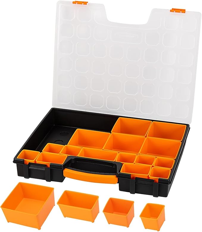 Amazon Basics 19-Removable Compartment Organizer, Black, Orange, 16.5 x 13.2 x 2.4 inches