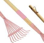 Kids Leaf Rake-Small Wooden Handle Leaf Rake with Metal Tines, 27inches /69cm Length, for Kids Enjoy Garden Cleaning Activities (Pink)